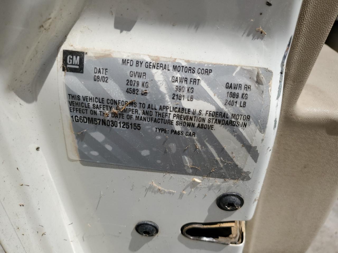 2003 Cadillac Cts VIN: 1G6DM57N030125155 Lot: 69365365