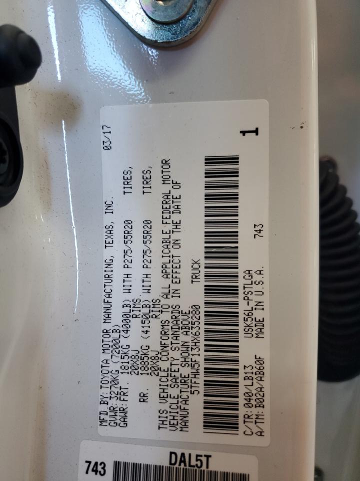 2017 Toyota Tundra Crewmax Limited VIN: 5TFHW5F13HX635280 Lot: 70340705