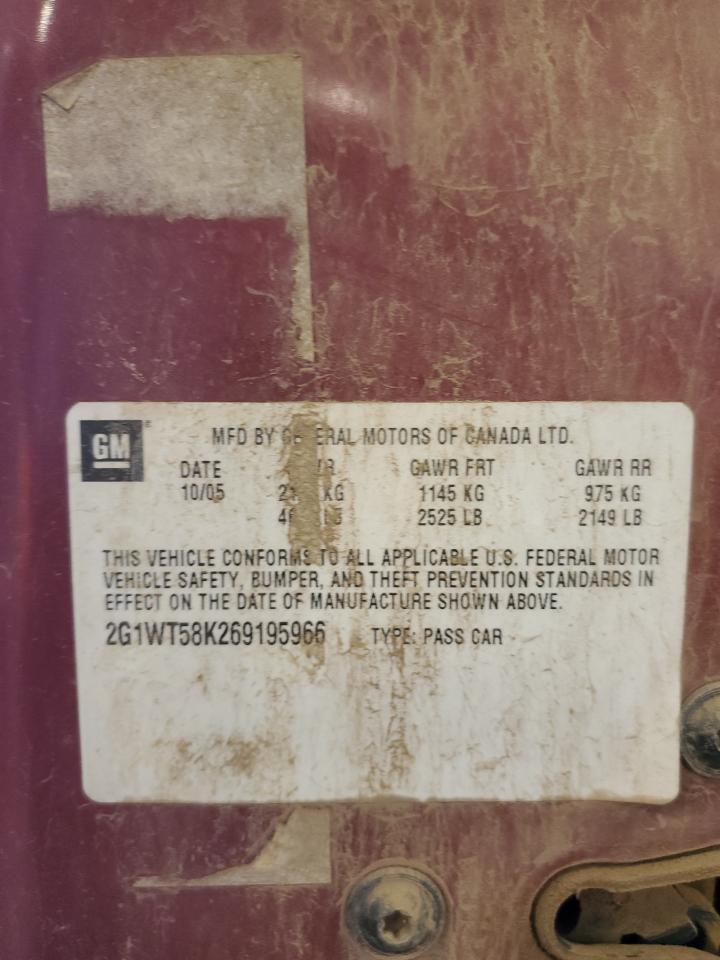 2006 Chevrolet Impala Lt VIN: 2G1WT58K269195966 Lot: 68856585