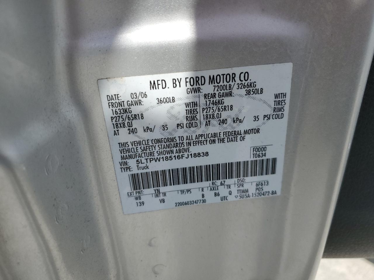 2006 Lincoln Mark Lt VIN: 5LTPW18516FJ18838 Lot: 66821545