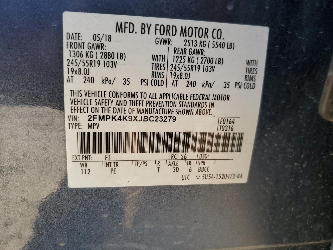 2018 Ford Edge Titanium VIN: 2FMPK4K9XJBC23279 Lot: 69809825