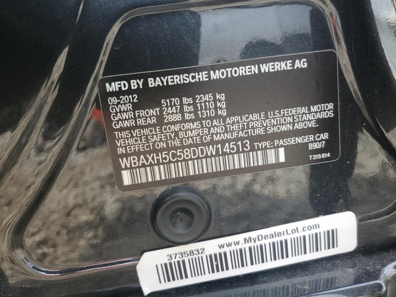 2013 BMW 528 Xi VIN: WBAXH5C58DDW14513 Lot: 70511185