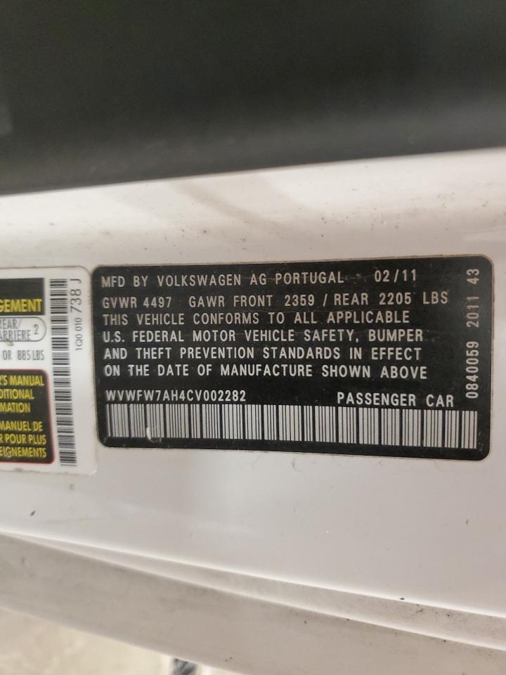 2012 Volkswagen Eos Lux VIN: WVWFW7AH4CV002282 Lot: 66924655