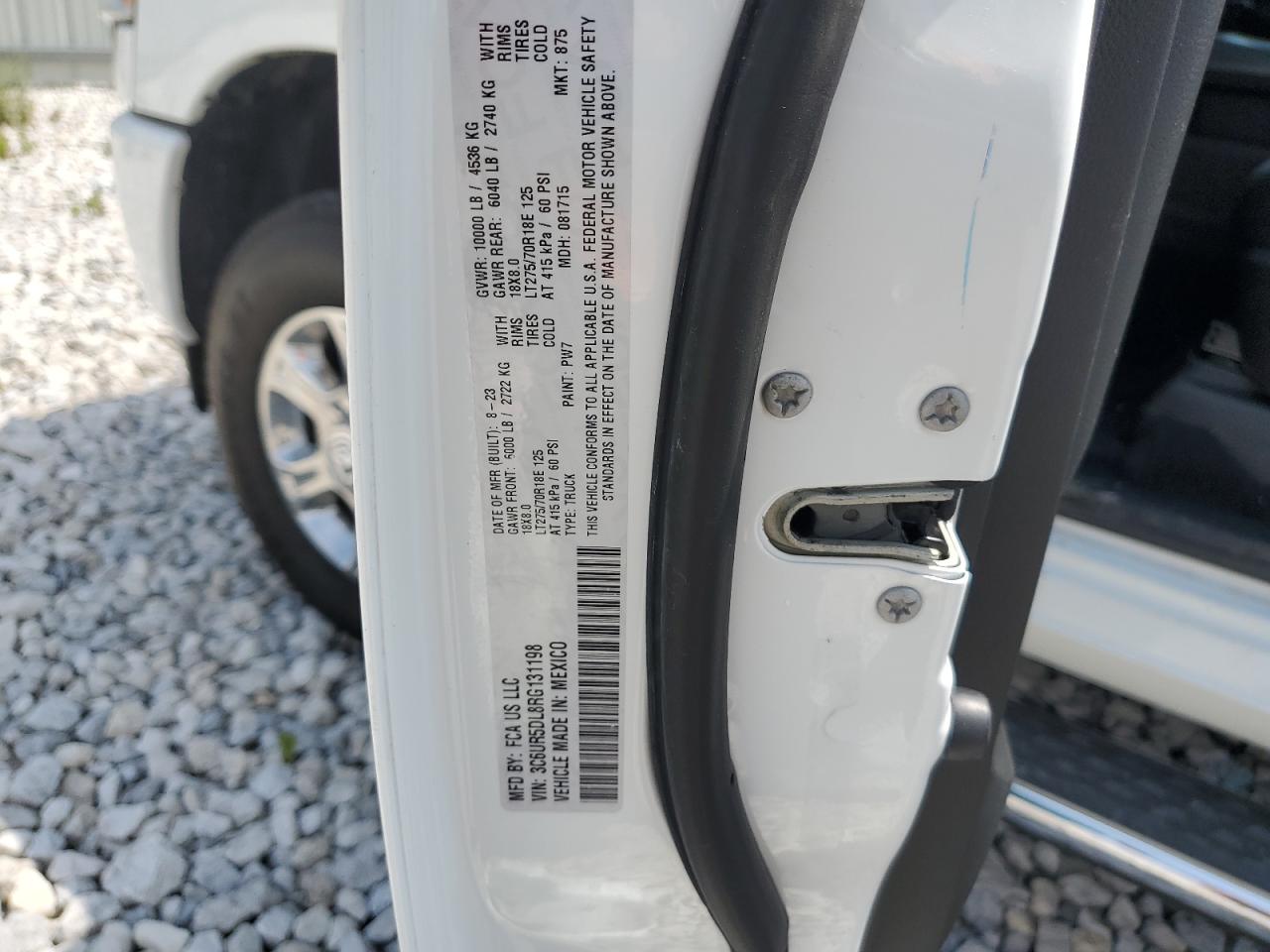 2024 Ram 2500 Big Horn VIN: 3C6UR5DL8RG131198 Lot: 69010215