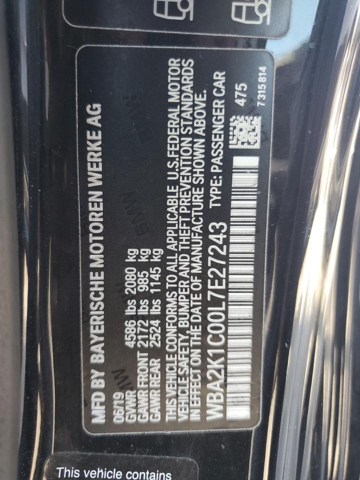 2020 BMW 230Xi VIN: WBA2K1C00L7E27243 Lot: 67434755
