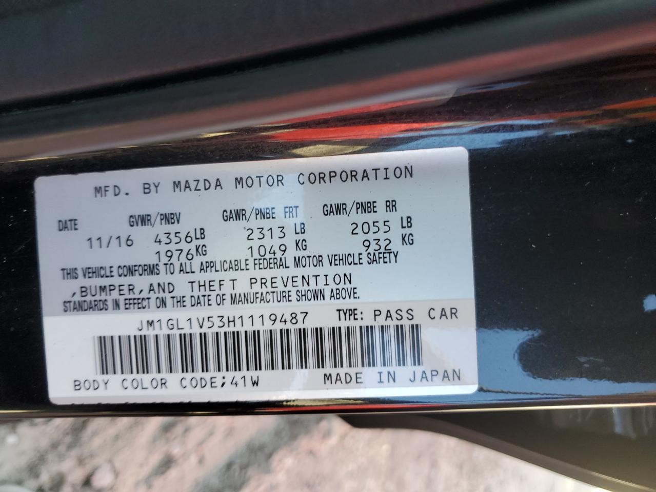 2017 Mazda 6 Touring VIN: JM1GL1V53H1119487 Lot: 70389775