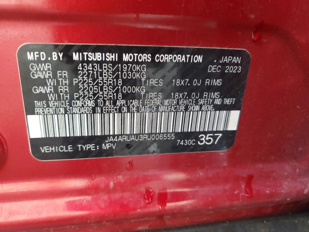 2024 Mitsubishi Outlander Sport S/Se VIN: JA4ARUAU3RU006555 Lot: 69867475