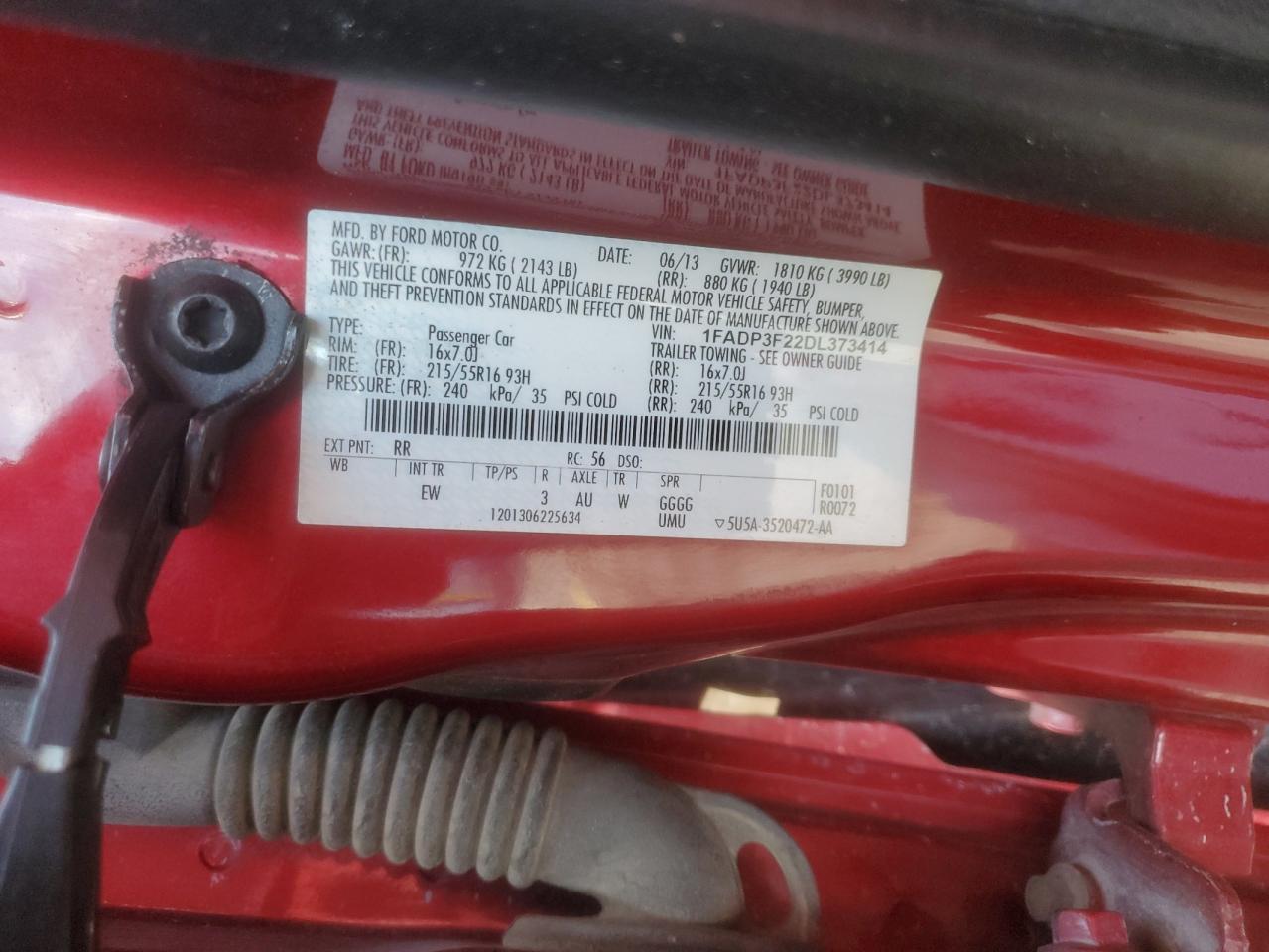 2013 Ford Focus Se VIN: 1FADP3F22DL373414 Lot: 70062935