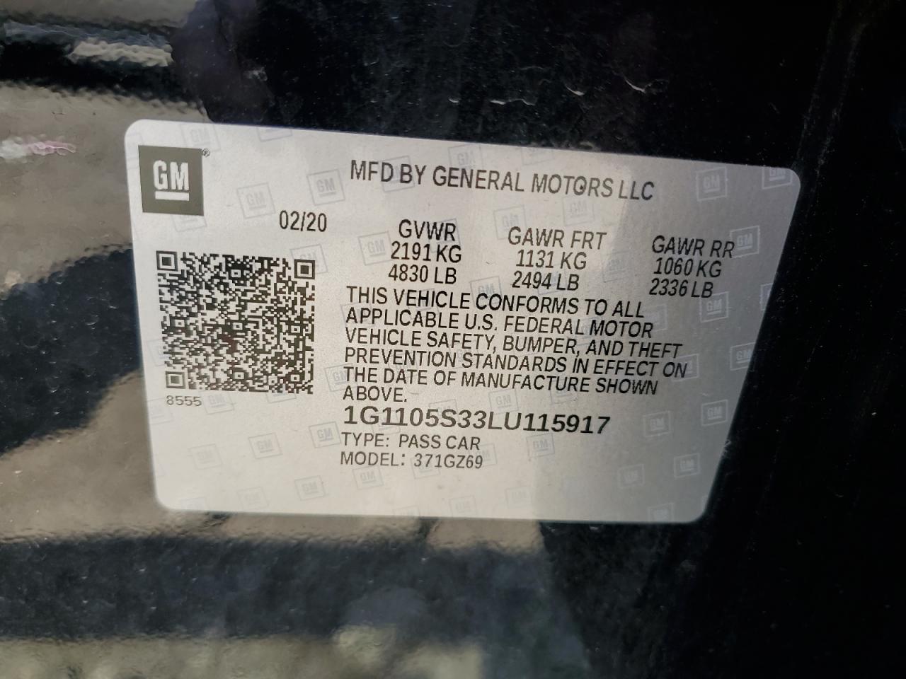 2020 Chevrolet Impala Premier VIN: 1G1105S33LU115917 Lot: 68335265