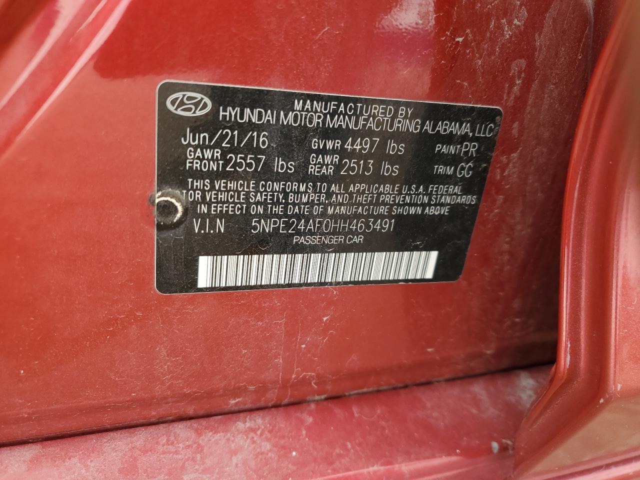 2017 Hyundai Sonata Se VIN: 5NPE24AF0HH463491 Lot: 70426855