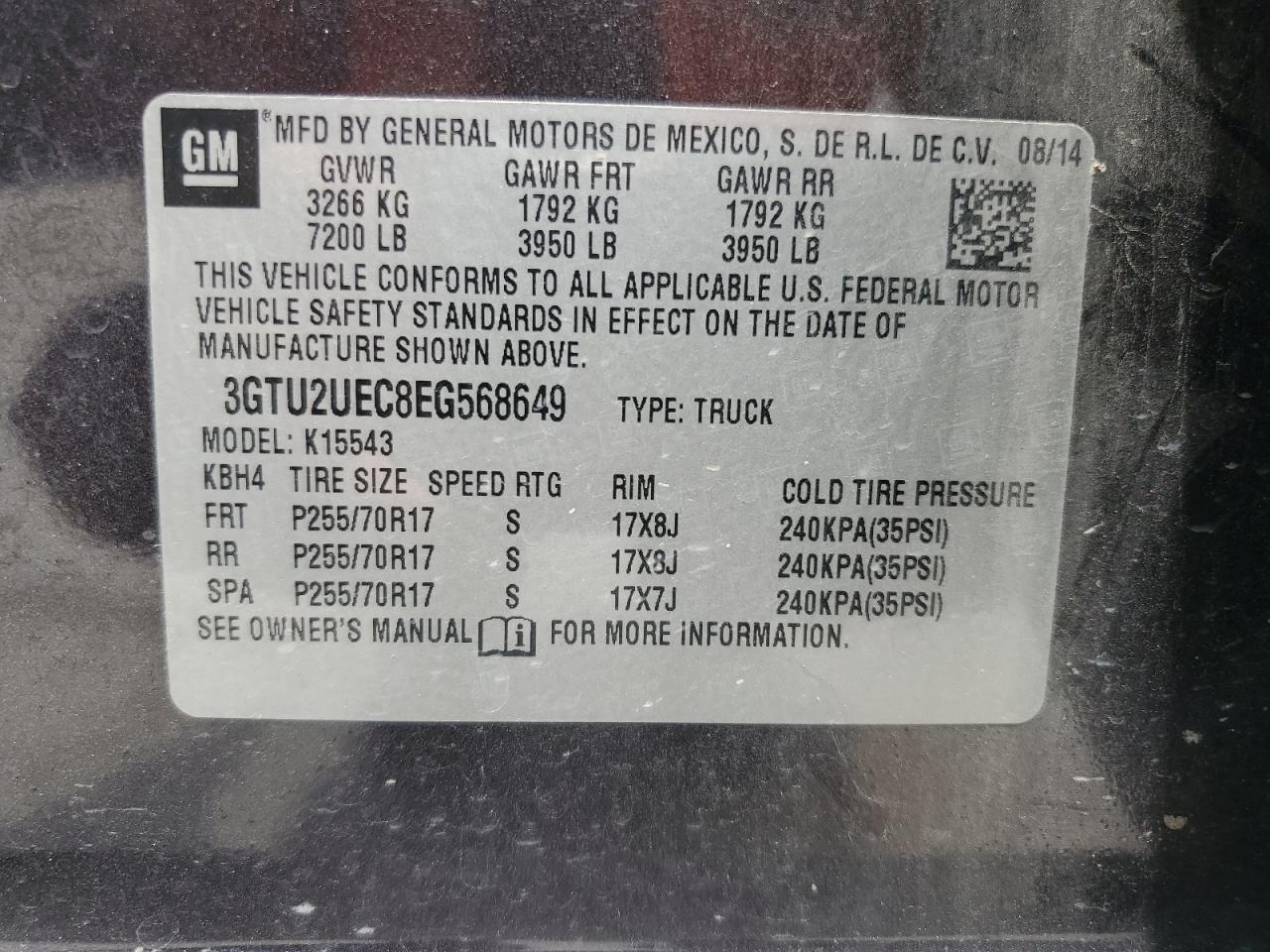 2014 GMC Sierra K1500 Sle VIN: 3GTU2UEC8EG568649 Lot: 70177395