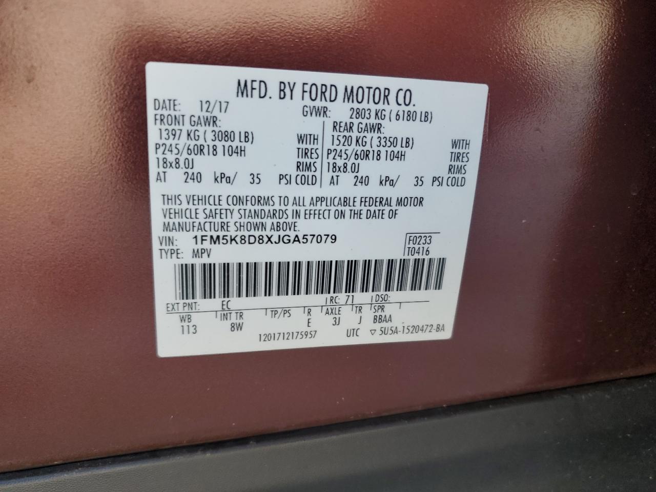 2018 Ford Explorer Xlt VIN: 1FM5K8D8XJGA57079 Lot: 69316695