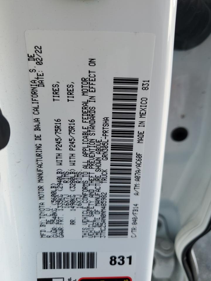 2022 Toyota Tacoma Double Cab VIN: 3TMCZ5AN0NM485982 Lot: 70948235