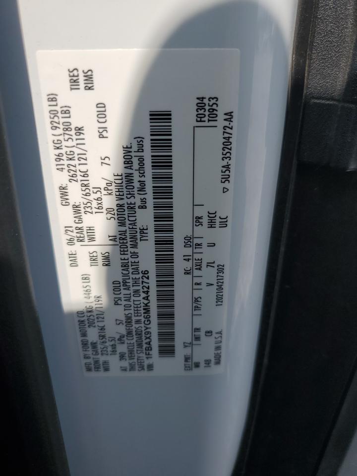 2021 Ford Transit T-350 VIN: 1FBAX9YG6MKA42726 Lot: 69433975