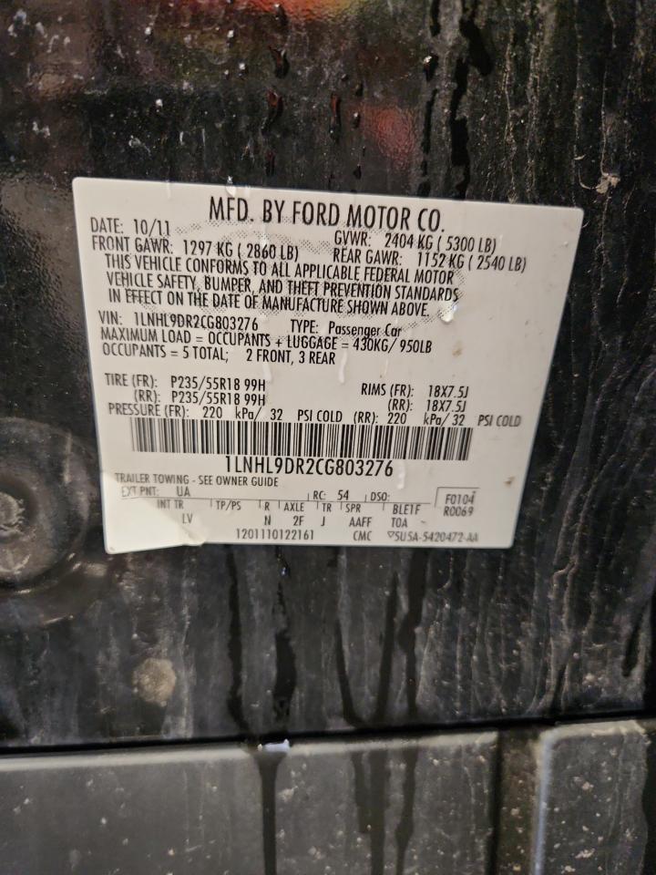 2012 Lincoln Mks VIN: 1LNHL9DR2CG803276 Lot: 69802675