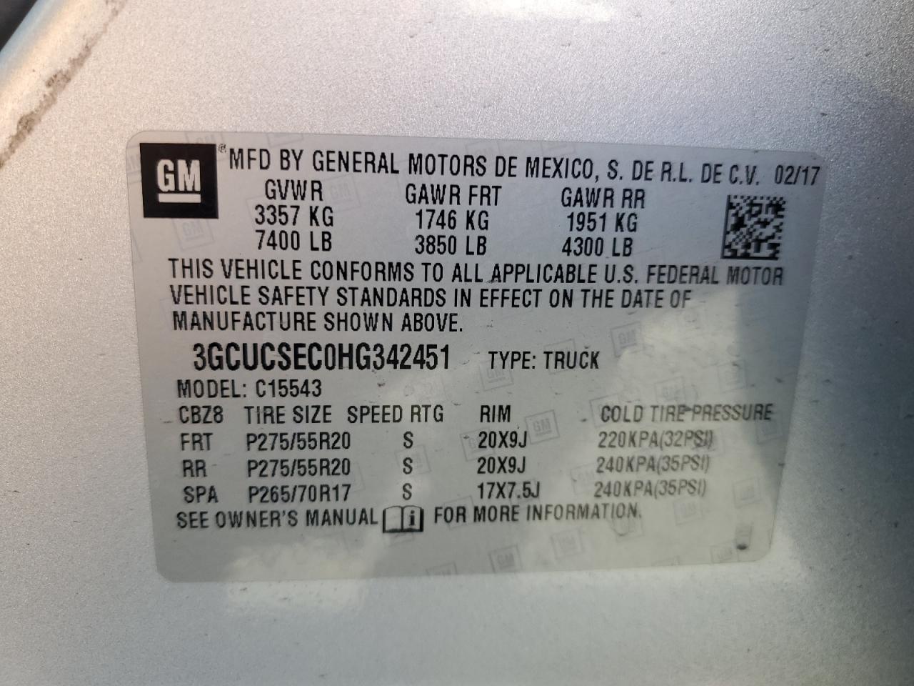 2017 Chevrolet Silverado C1500 Ltz VIN: 3GCUCSEC0HG342451 Lot: 67309455