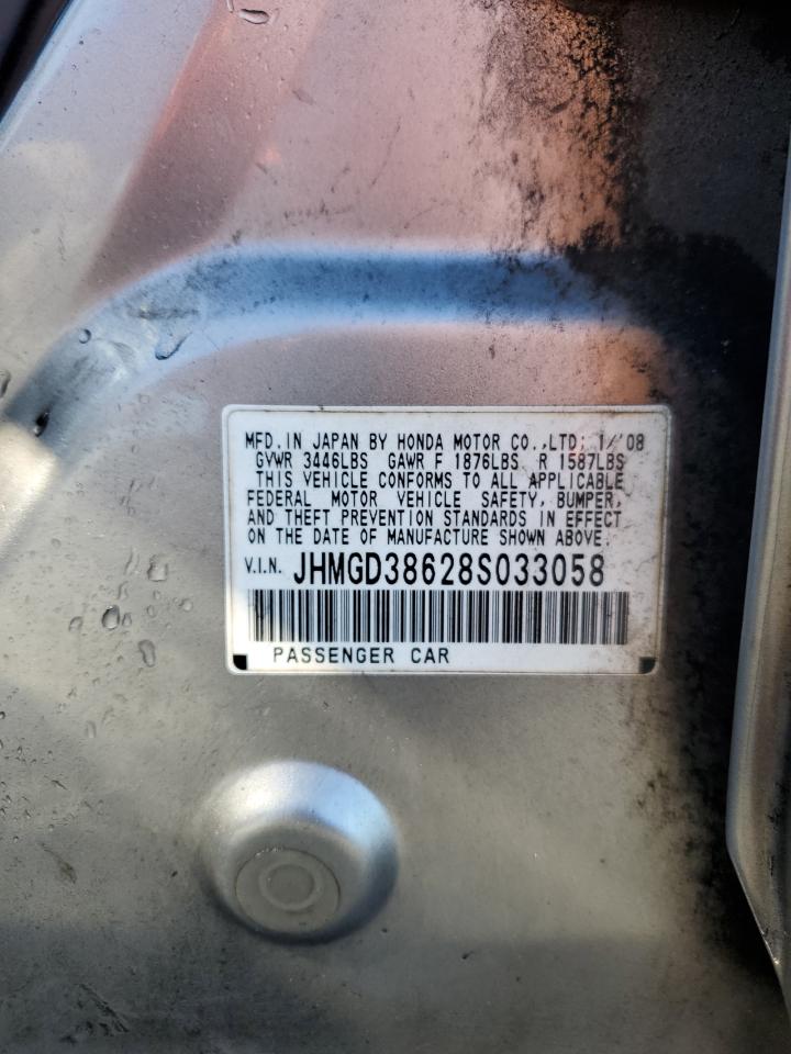 2008 Honda Fit Sport VIN: JHMGD38628S033058 Lot: 69969345