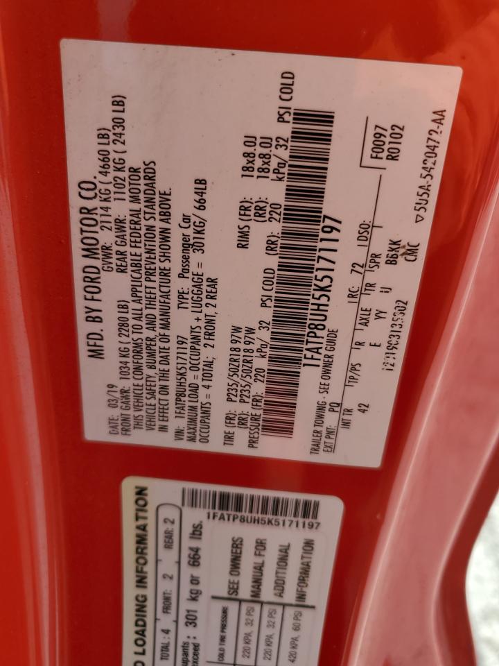2019 Ford Mustang VIN: 1FATP8UH5K5171197 Lot: 67572785