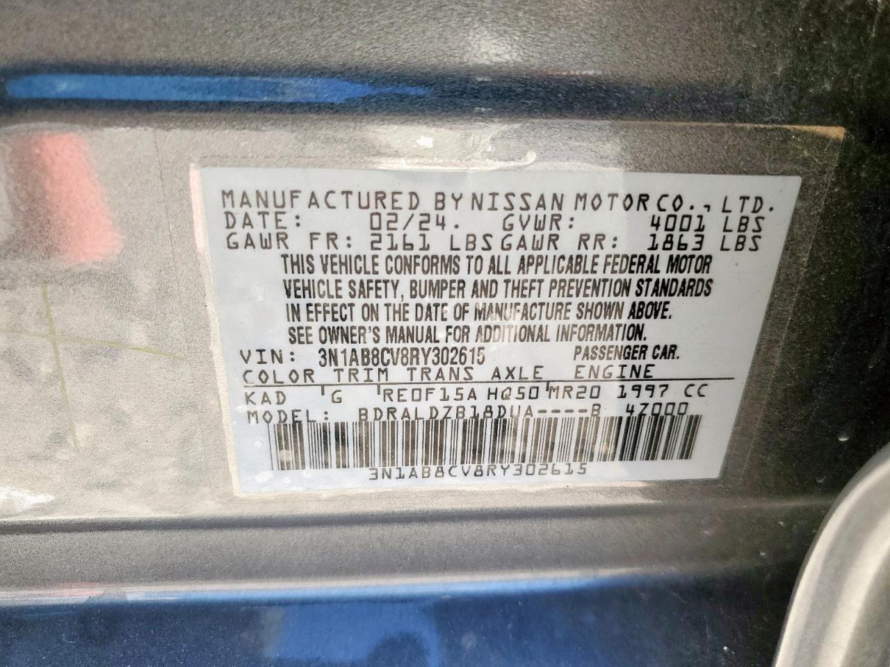 2024 Nissan Sentra Sv VIN: 3N1AB8CV8RY302615 Lot: 68621605