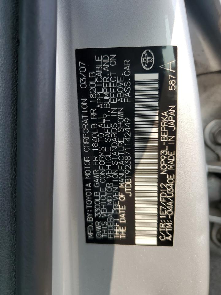 2007 Toyota Yaris VIN: JTDBT923871142449 Lot: 67685095