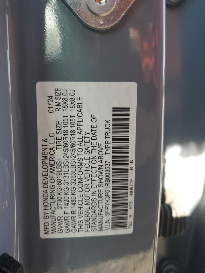 2024 Honda Ridgeline Trail Sport VIN: 5FPYK3F61RB003537 Lot: 69967245