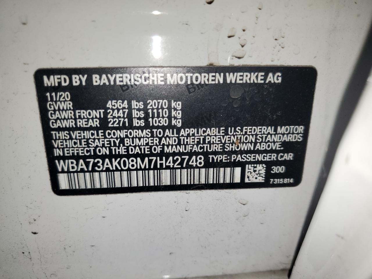 2021 BMW 228Xi VIN: WBA73AK08M7H42748 Lot: 67582375