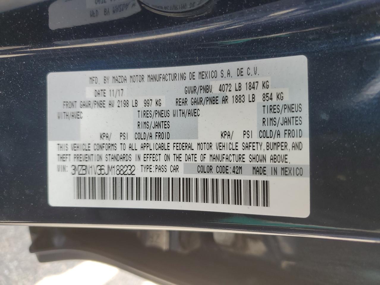 2018 Mazda 3 Touring VIN: 3MZBN1V36JM188232 Lot: 70163495