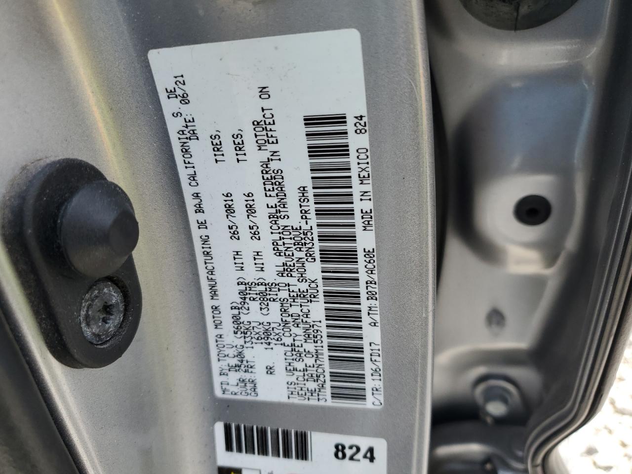 2021 Toyota Tacoma Double Cab VIN: 3TMAZ5CN7MM155971 Lot: 68383185