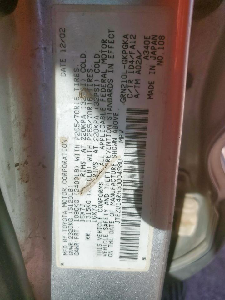 JTEZU14R930004980 2003 Toyota 4Runner Sr5