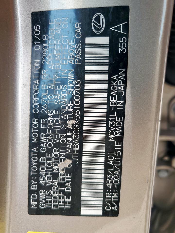 2005 Lexus Es 330 VIN: JTHBA30GX55100703 Lot: 68995445