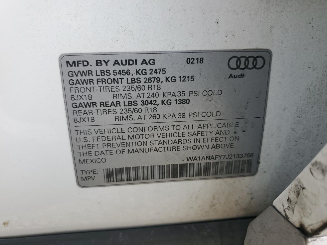 2018 Audi Q5 Premium VIN: WA1ANAFY7J2133766 Lot: 69274115