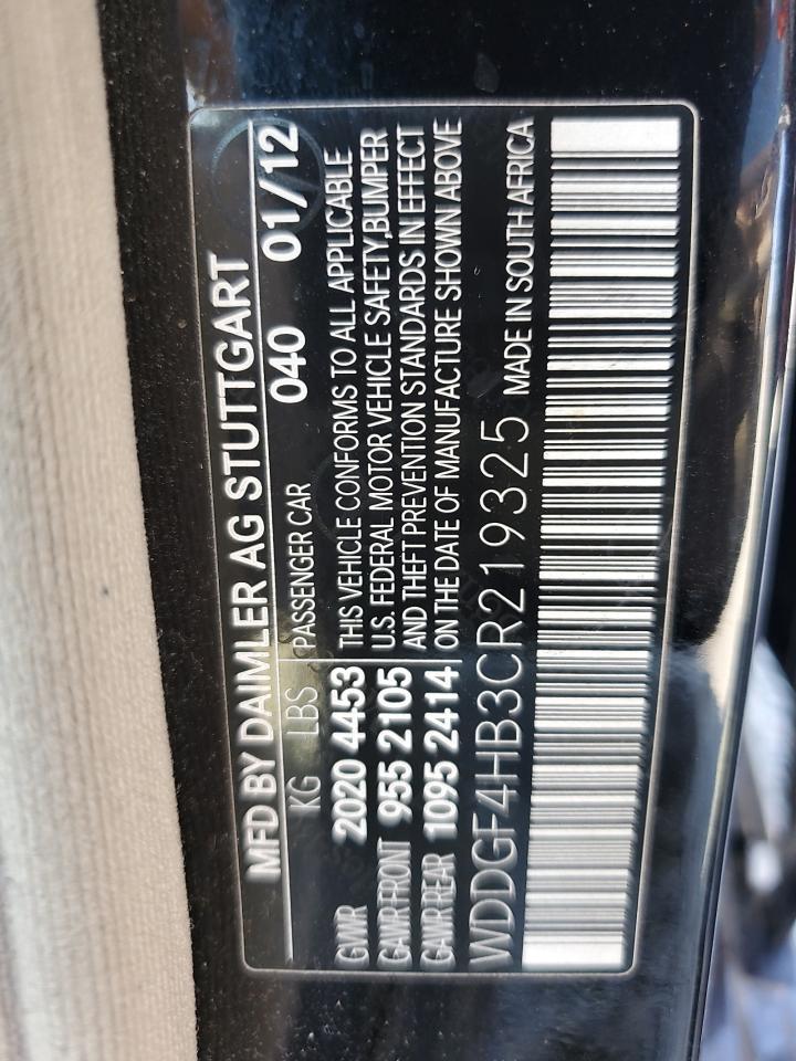 2012 Mercedes-Benz C 250 VIN: WDDGF4HB3CR219325 Lot: 68390995