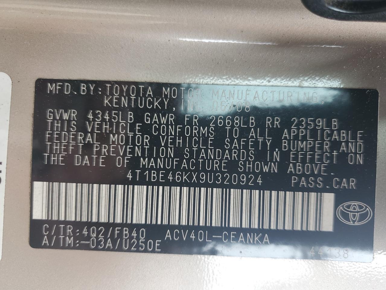 4T1BE46KX9U320924 2009 Toyota Camry Base