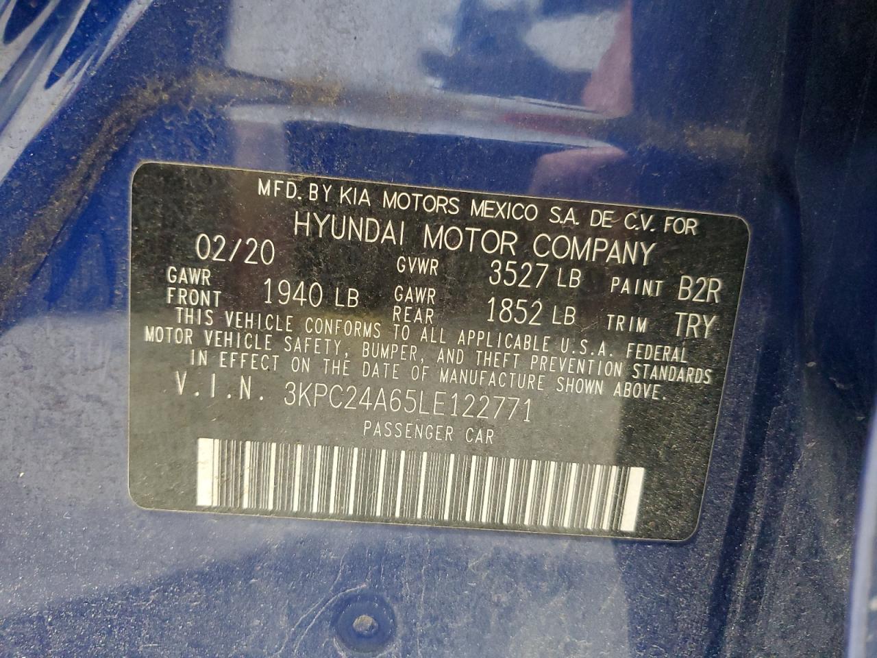 2020 Hyundai Accent Se VIN: 3KPC24A65LE122771 Lot: 70562395