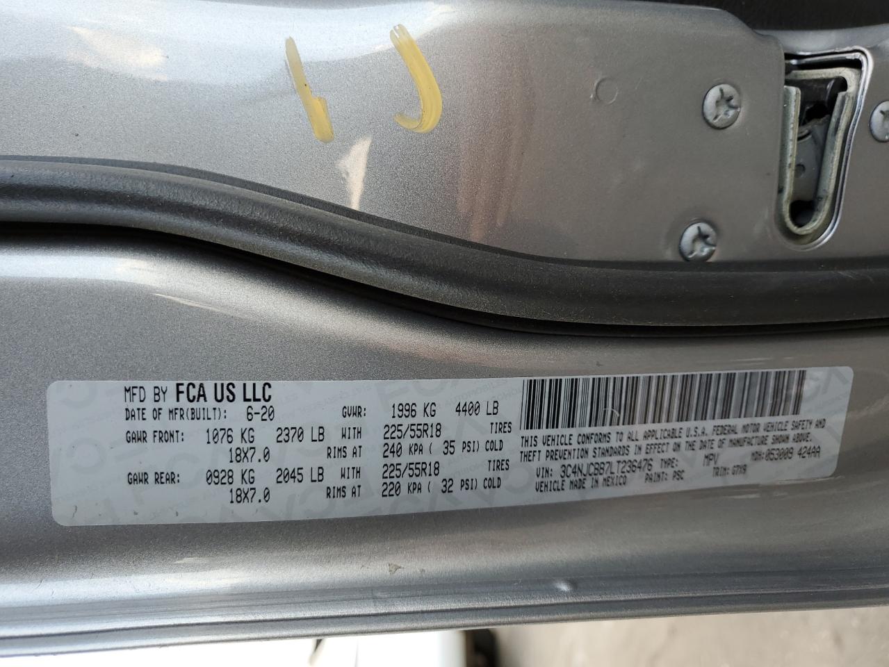 2020 Jeep Compass Latitude VIN: 3C4NJCBB7LT236476 Lot: 70025715