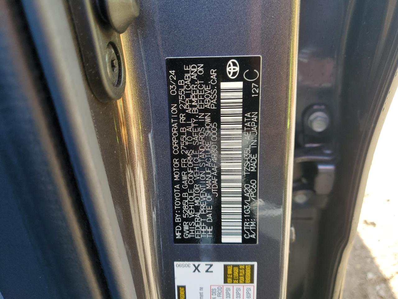 2024 Toyota Crown Platinum VIN: JTDAFAAF4R3010005 Lot: 70128015