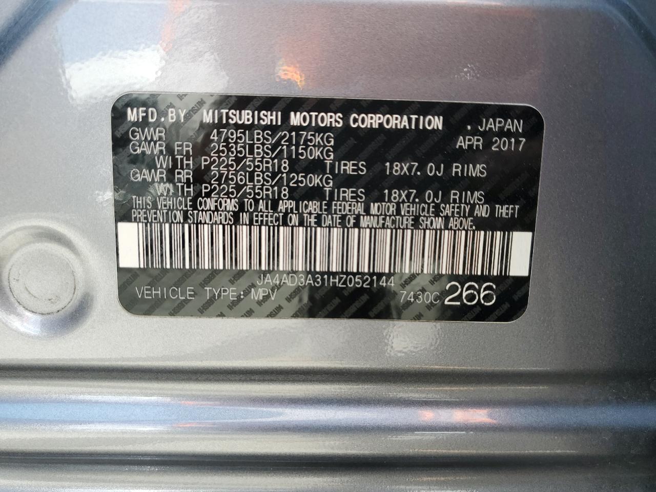 2017 Mitsubishi Outlander Se VIN: JA4AD3A31HZ052144 Lot: 70063595