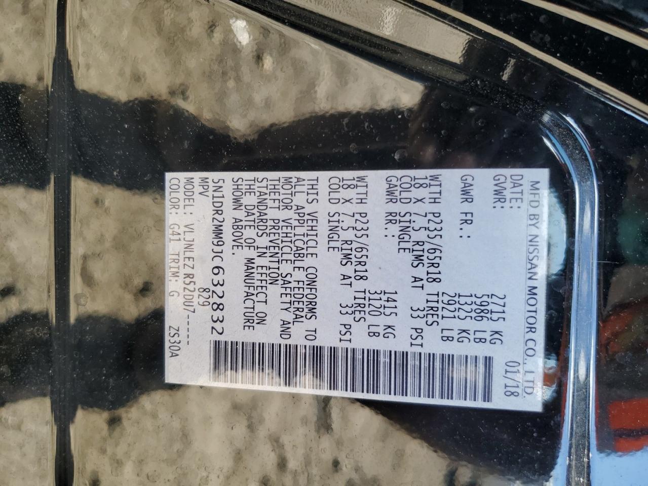 2018 Nissan Pathfinder S VIN: 5N1DR2MM9JC632832 Lot: 70329405