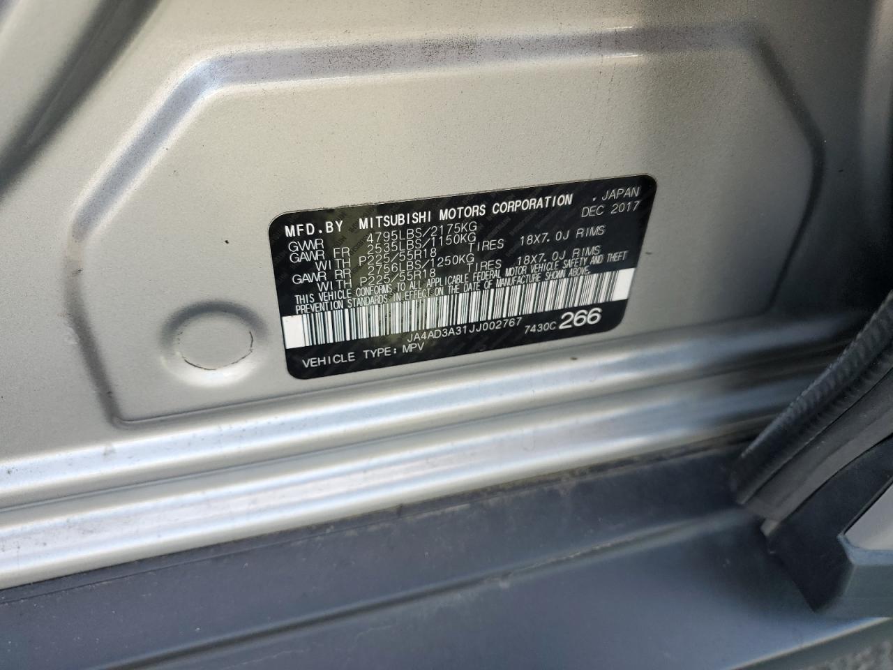 2018 Mitsubishi Outlander Se VIN: JA4AD3A31JJ002767 Lot: 70341045