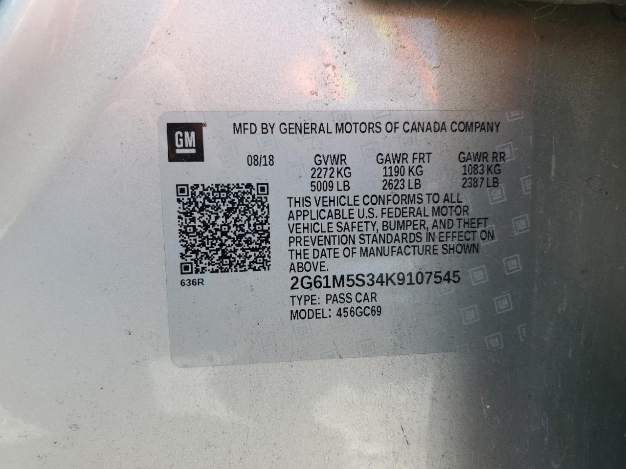 2019 Cadillac Xts Luxury VIN: 2G61M5S34K9107545 Lot: 68551825