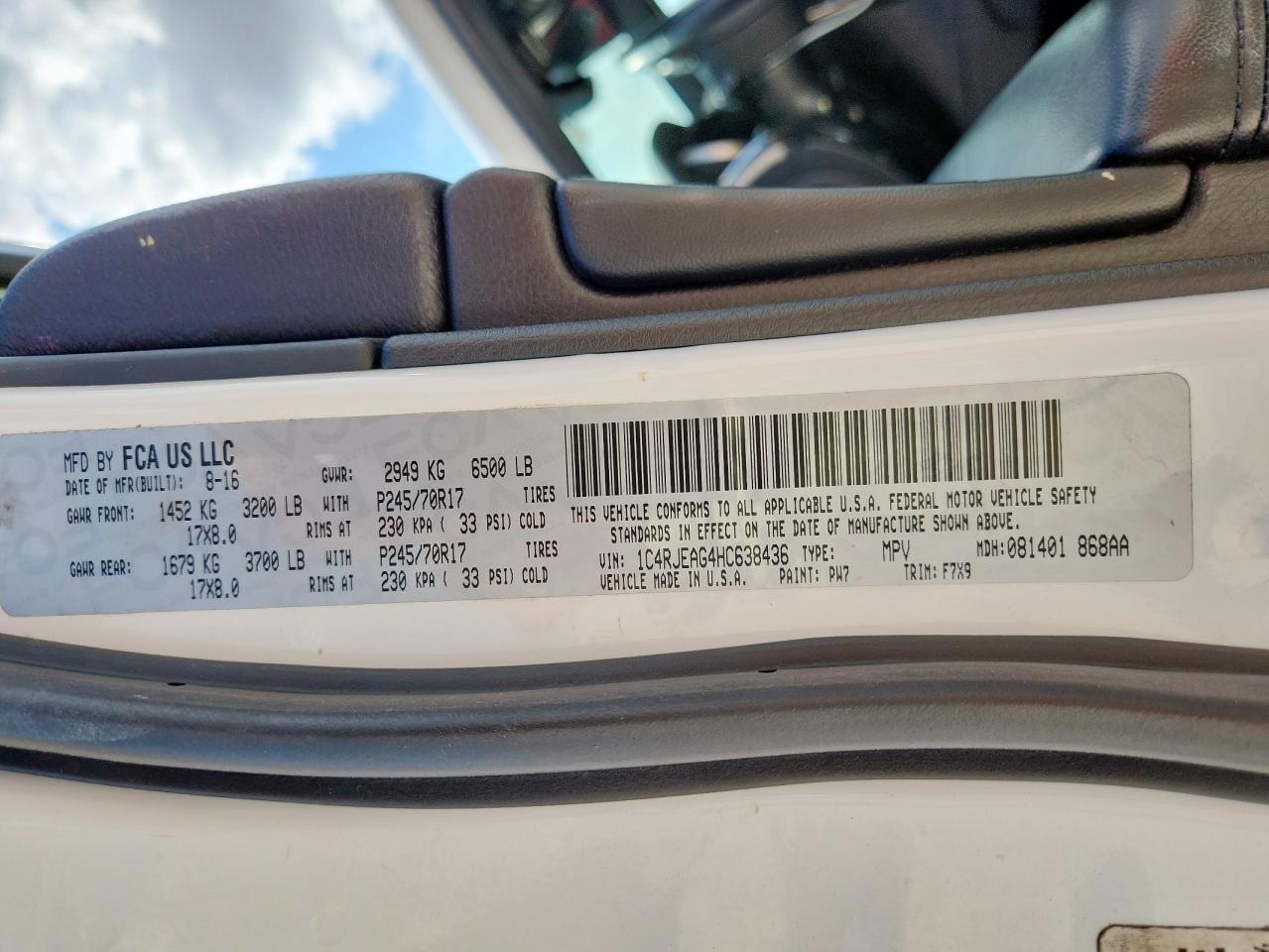 2017 Jeep Grand Cherokee Laredo VIN: 1C4RJEAG4HC638436 Lot: 71111405