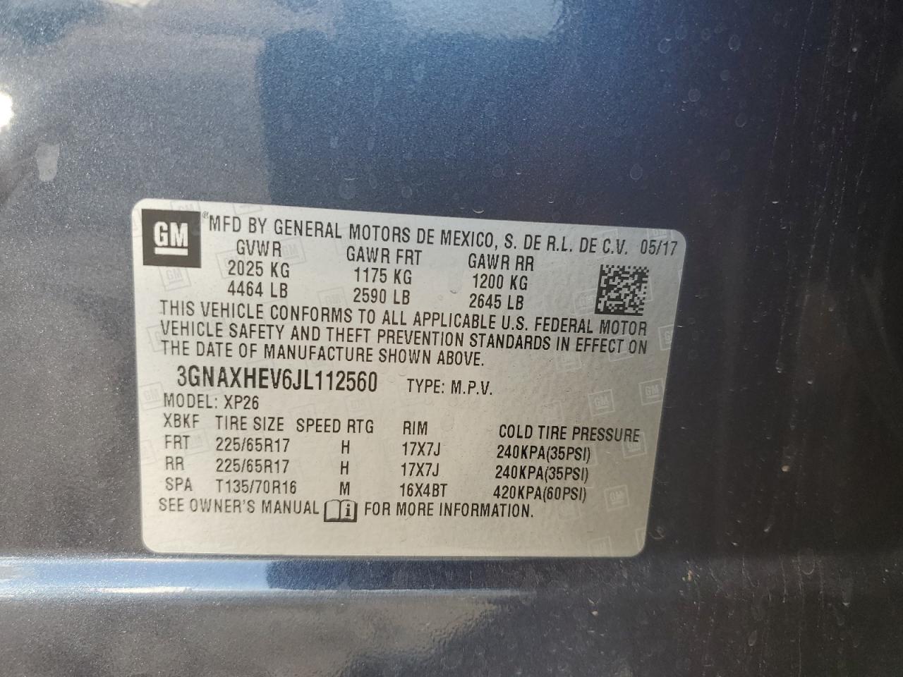 2018 Chevrolet Equinox Ls VIN: 3GNAXHEV6JL112560 Lot: 70363425