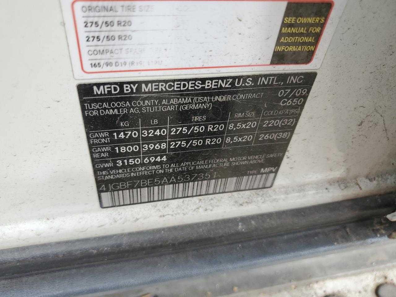 2010 Mercedes-Benz Gl 450 4Matic VIN: 4JGBF7BE5AA537351 Lot: 70862695