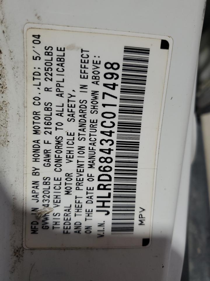 2004 Honda Cr-V Lx VIN: JHLRD68434C017498 Lot: 69968355