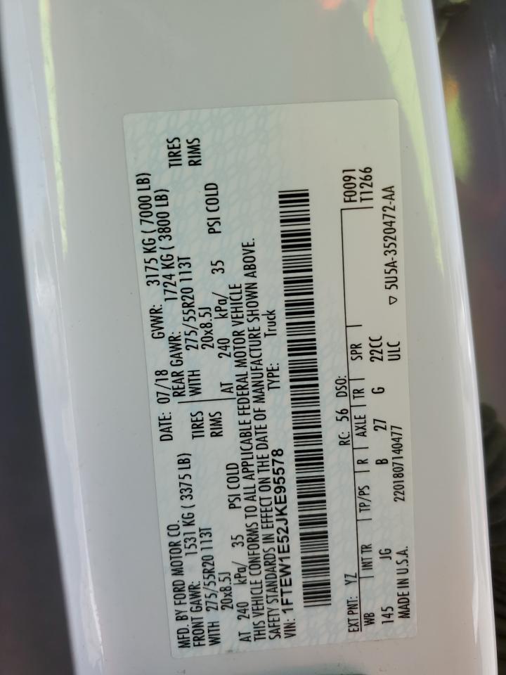 2018 Ford F150 Supercrew VIN: 1FTEW1E52JKE95578 Lot: 68705125