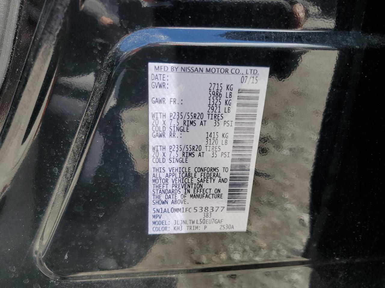 2015 Infiniti Qx60 VIN: 5N1AL0MM1FC538377 Lot: 68680525