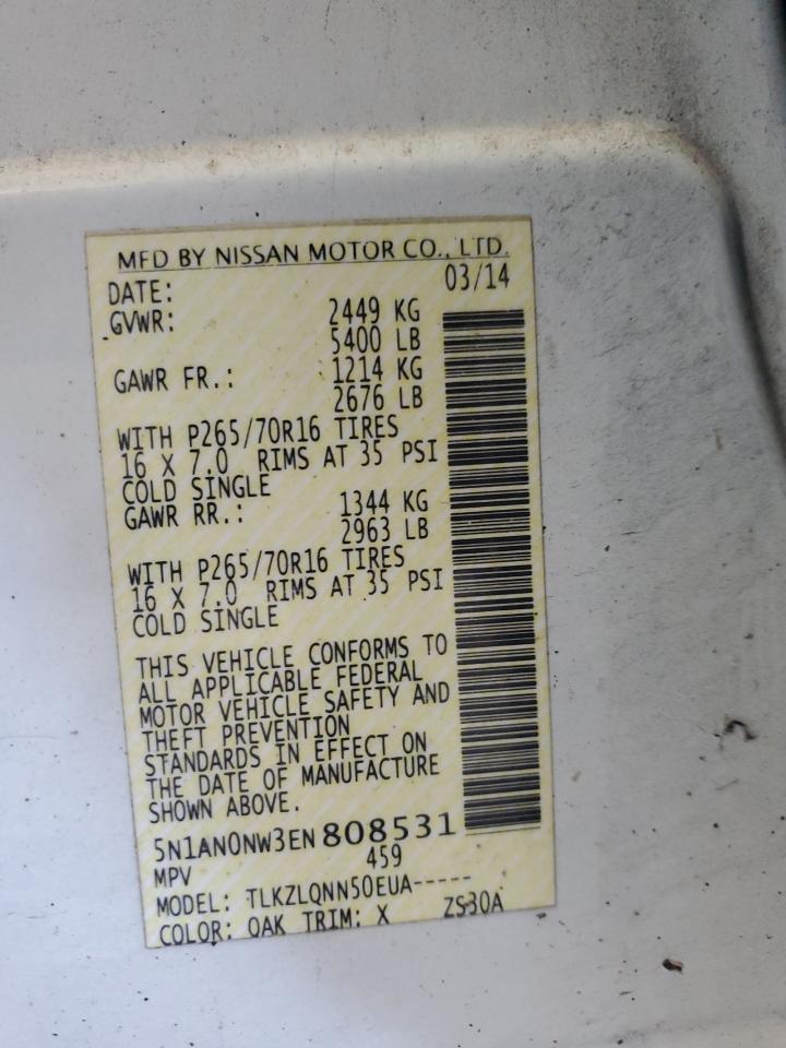 2014 Nissan Xterra X VIN: 5N1AN0NW3EN808531 Lot: 69725425