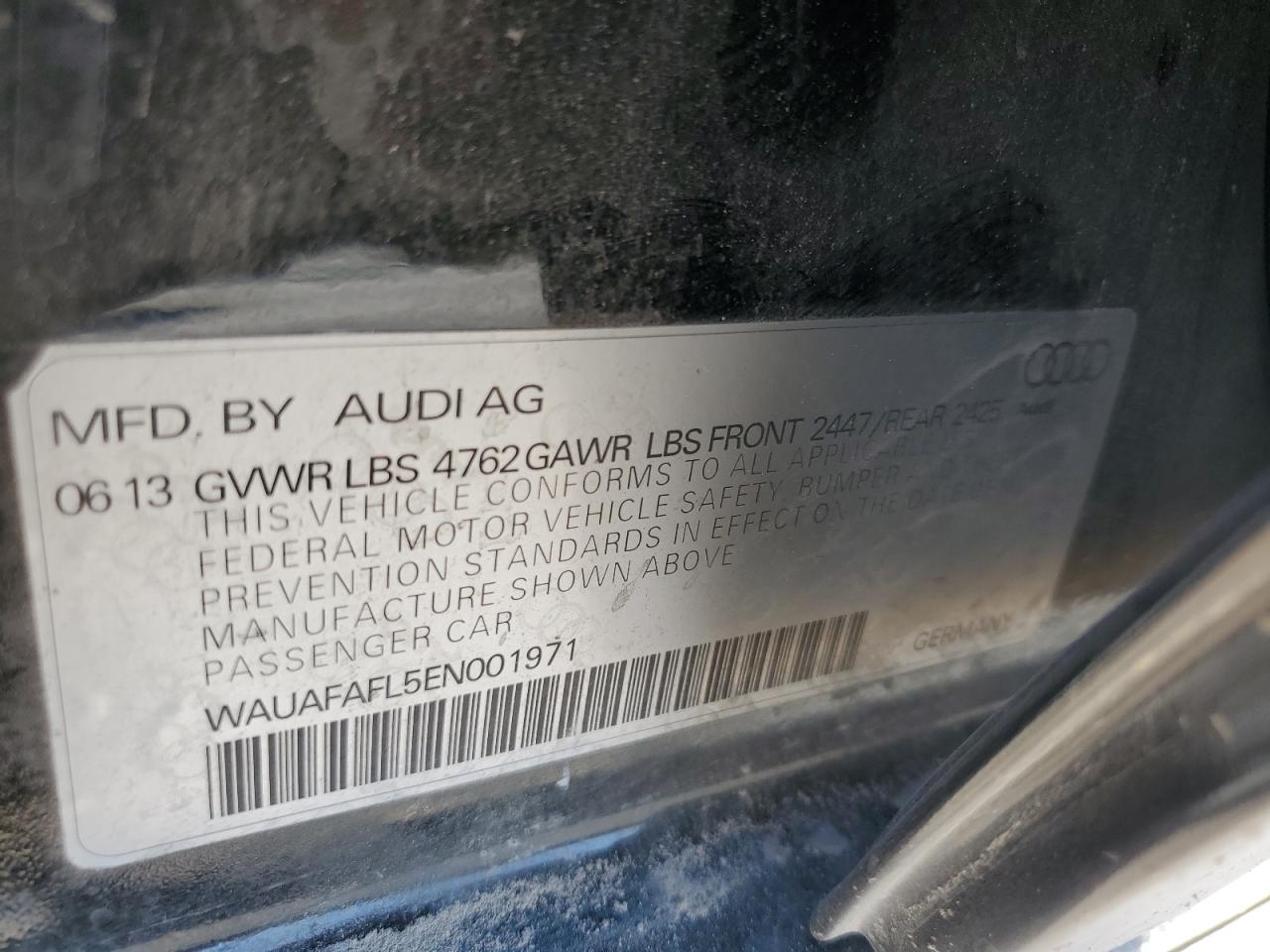 2014 Audi A4 Premium VIN: WAUAFAFL5EN001971 Lot: 68524185