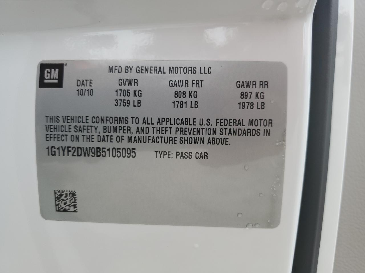 2011 Chevrolet Corvette VIN: 1G1YF2DW9B5105095 Lot: 69908155