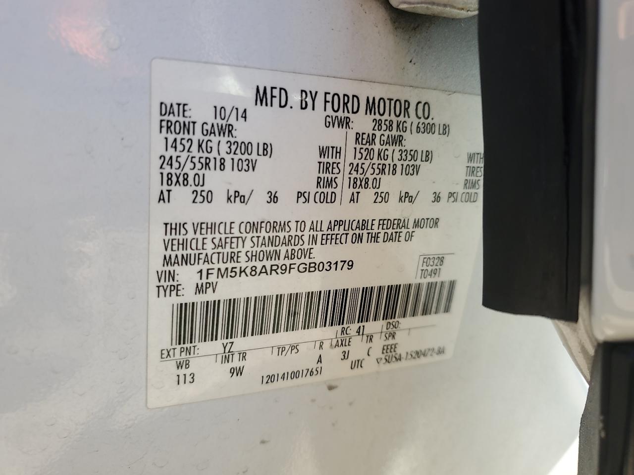 2015 Ford Explorer Police Interceptor VIN: 1FM5K8AR9FGB03179 Lot: 70318515